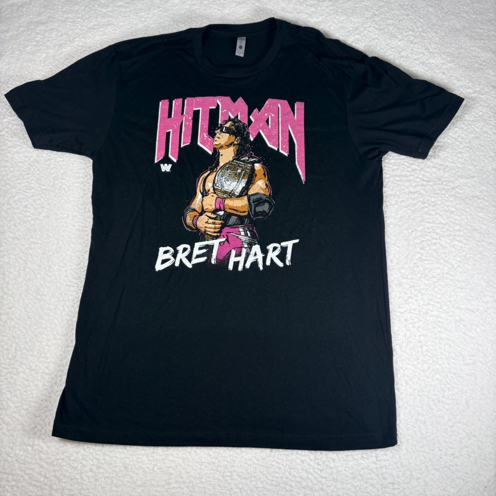 Next Level Apparel Men's Large Hitman Bret Hart Graphic Black T-Shirt